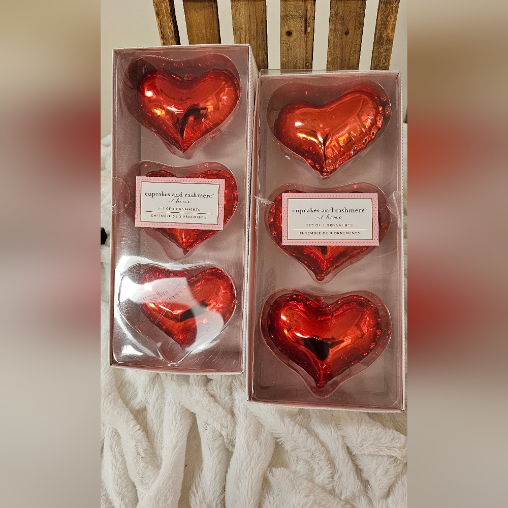 Cupcakes and Cashmere Valentines Day Red Heart  Ornaments Set of 6